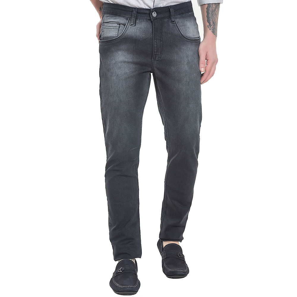 Calça Jeans Skinny Preta Cintura Alta com Puído Preto